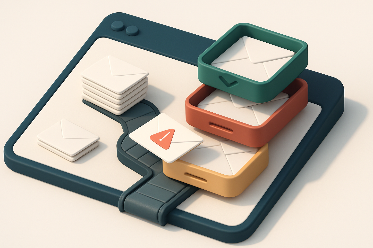 Hero: an isometric digital publishing dashboard with a green 'valid' tray, a red 'invalid' tray, and a yellow 'risky' tr
