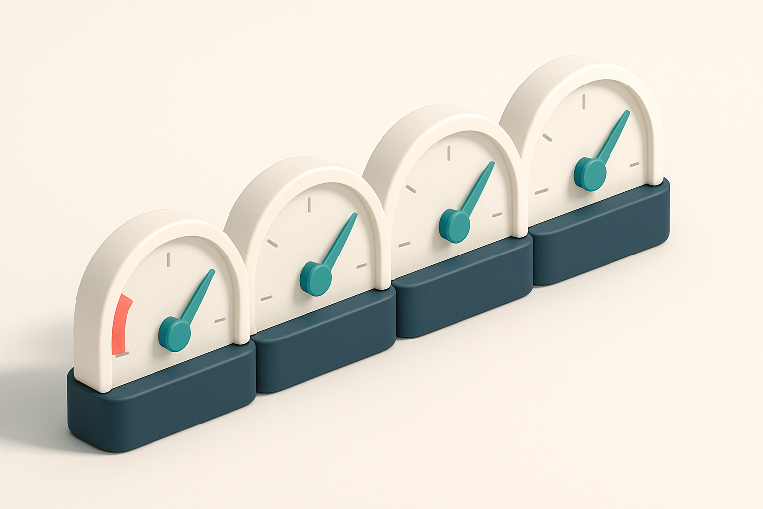 a row of four gauges indicating validation levels