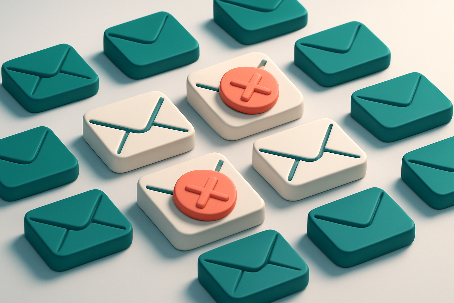 a grid of envelope icons with red X marks on some