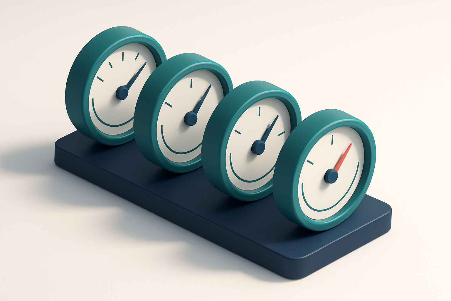 a row of four gauges with varying needle positions