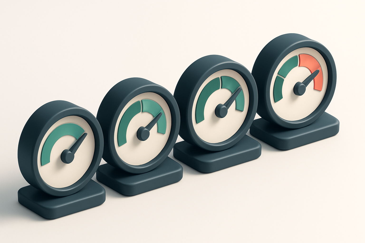 a row of four gauges showing low, medium, high, and critical bounce rates