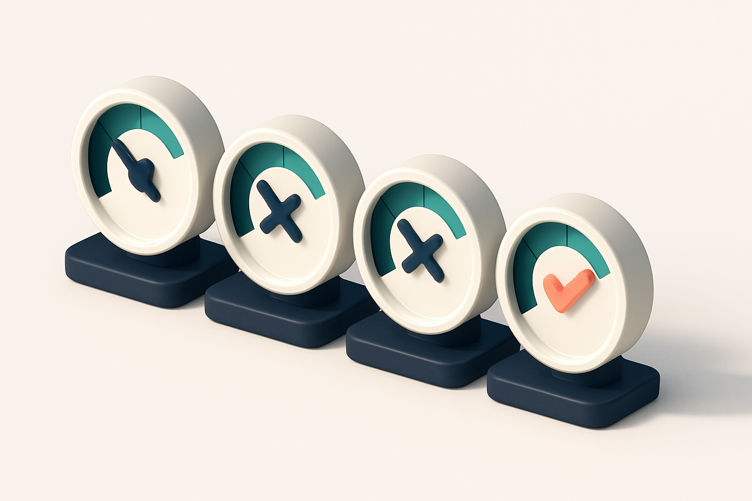 a row of four gauges showing real-time validation status