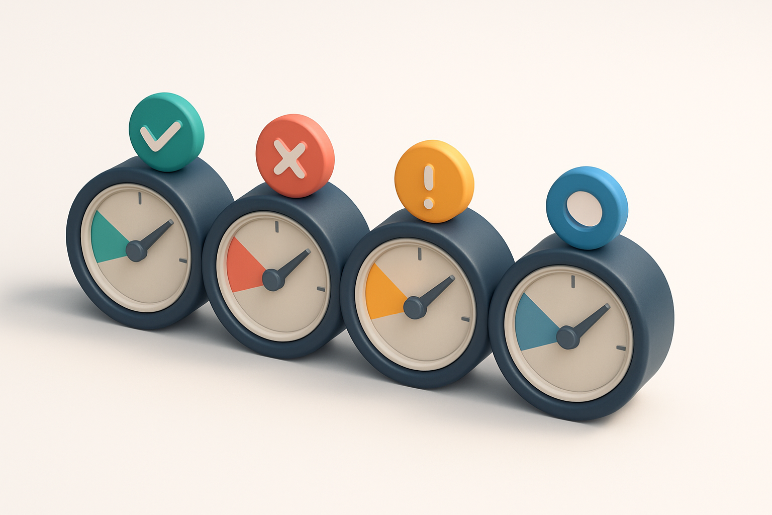 a row of four gauges showing verification status: green (valid), red (invalid), yellow (risky), blue (catch-all)