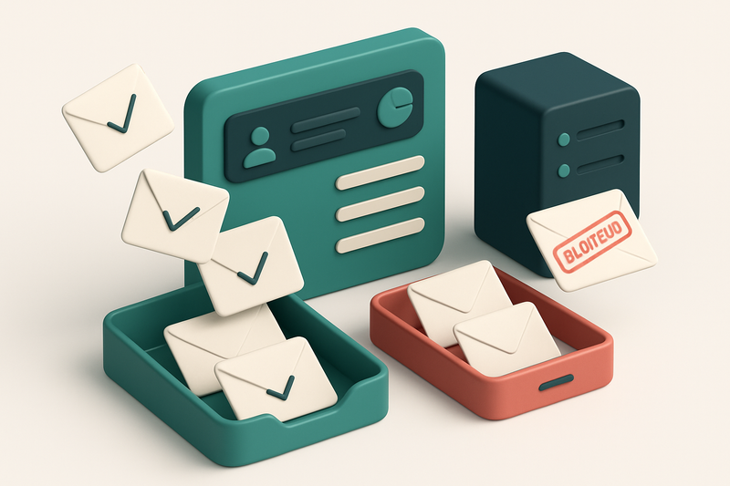 An isometric illustration of a green dashboard shaped like a membership portal, with envelopes labeled 'valid' flowing i