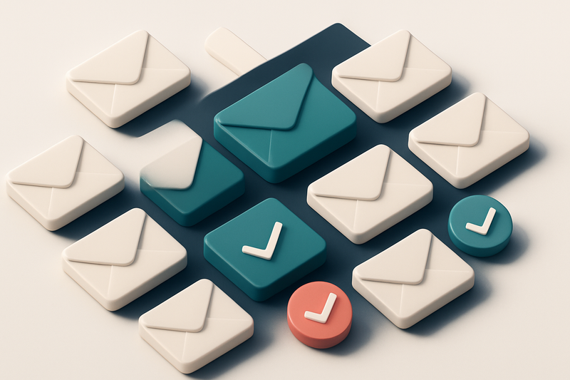 a grid of envelope icons with checkmarks across selected ones