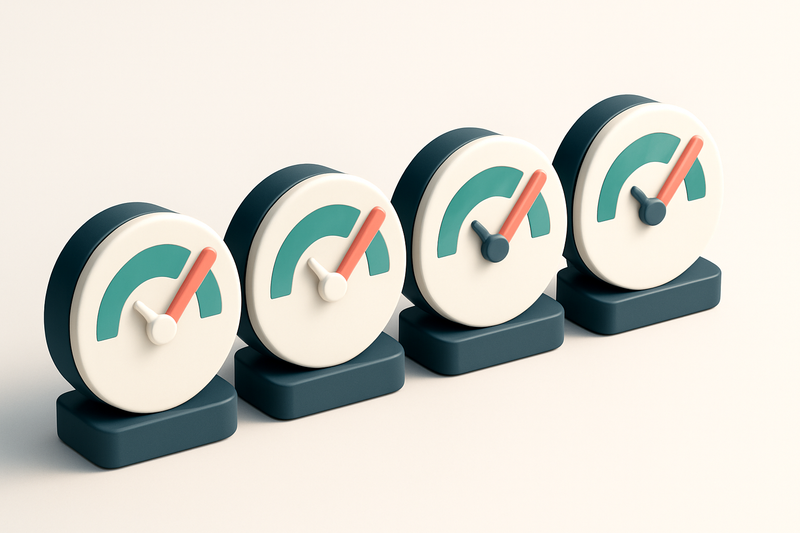 a row of four gauges with checkmarks on each