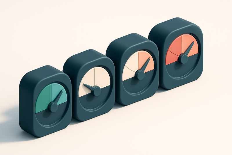 a row of four gauges labeled (valid, invalid, catch-all, risky) with pointers showing distinct positions