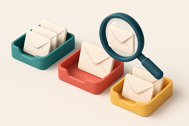 An isometric email inbox with envelopes sorted into three trays: green labeled 'valid', red 'invalid', and yellow 'risky
