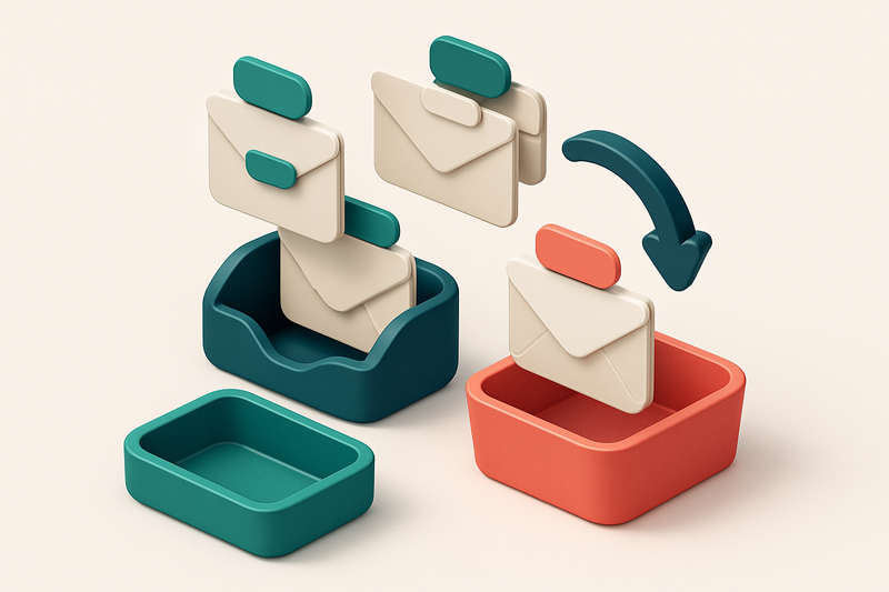 an isometric email inbox with envelopes labeled 'valid', 'risky', and 'invalid' being sorted—envelopes marked 'invalid'