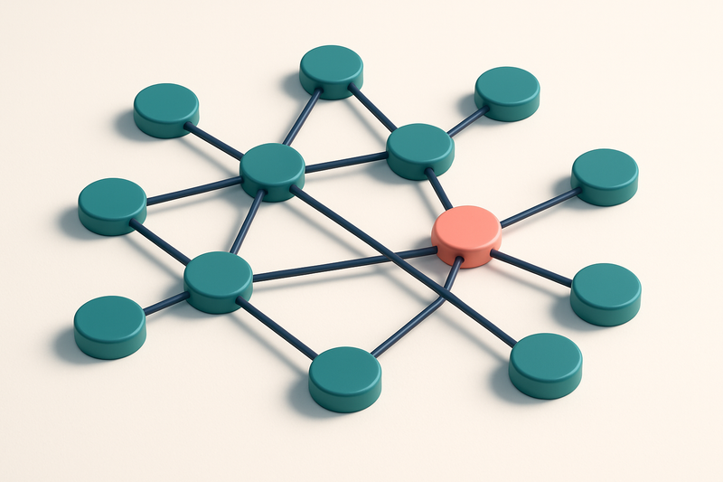 A network of small circular nodes connected by lines