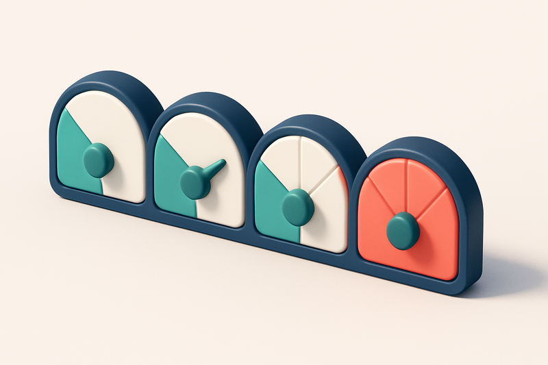 a row of four gauges showing low, medium, high, and critical bounce rates