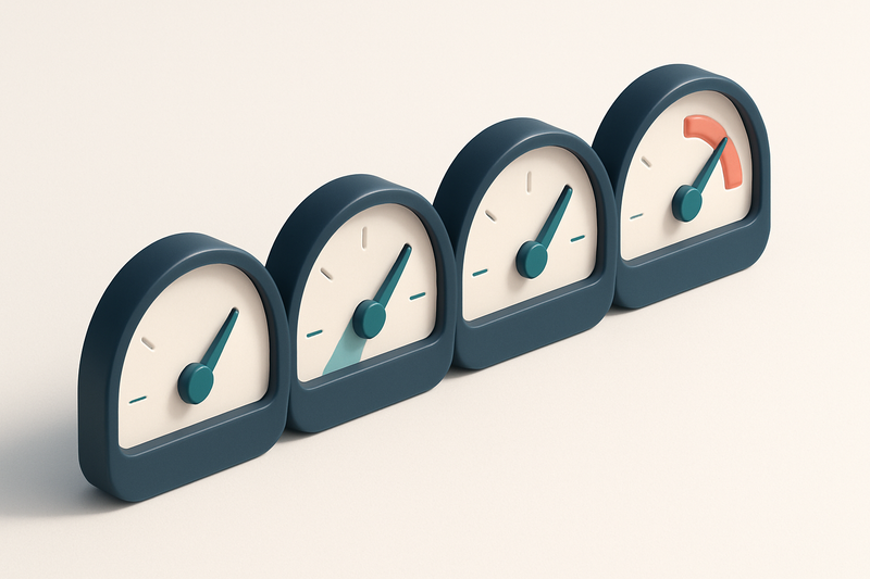 a row of four gauges with varying levels filled