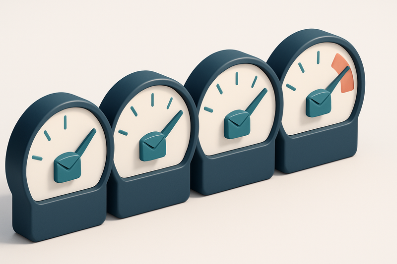 a row of four gauge dials showing signal strength for email validity