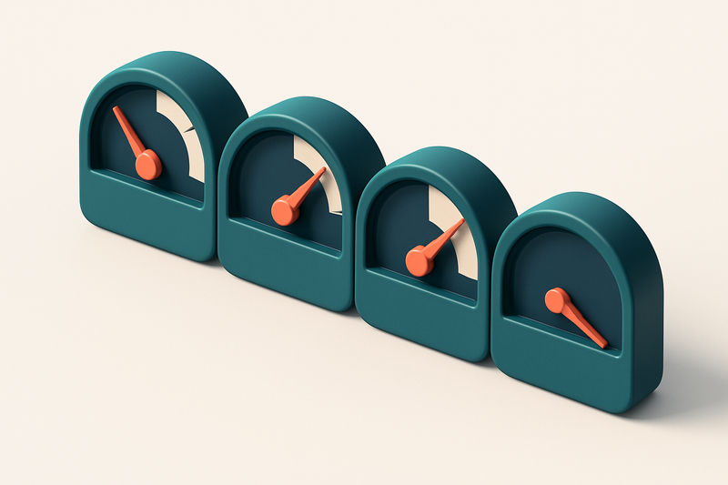 a row of four gauges labeled 'Accuracy', 'Bounce Rate', 'Delivery', 'Reputation'
