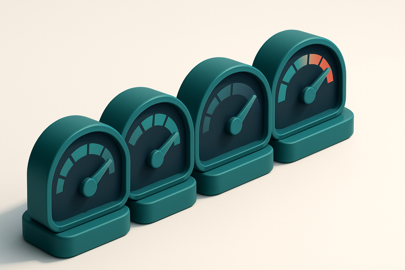 a row of four gauges labeled 'Validity', 'Cleanliness', 'Delivery', 'Reputation'