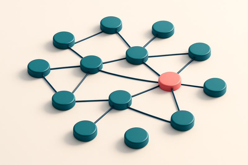 A network of small circular nodes connected by lines