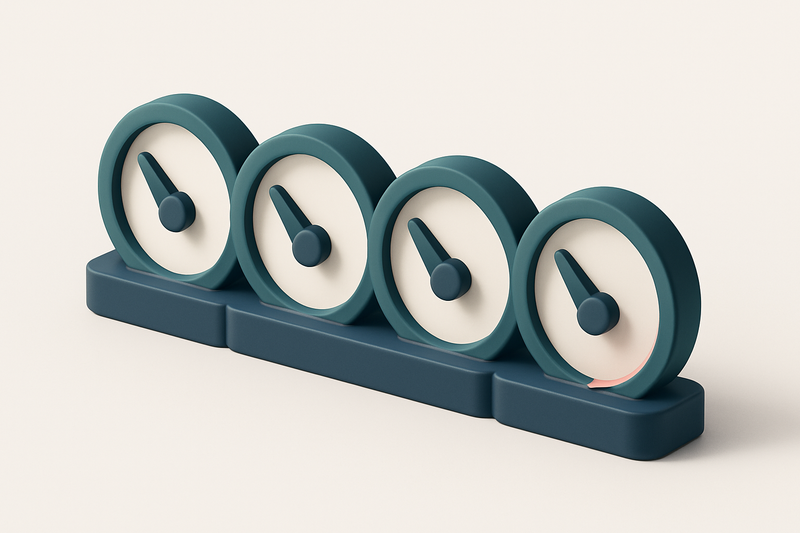 a row of four connected gauge dials showing 'valid', 'catch-all', 'risky', 'invalid' statuses