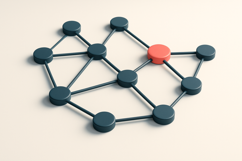 a network of small circular nodes connected by lines, with one node highlighted as active
