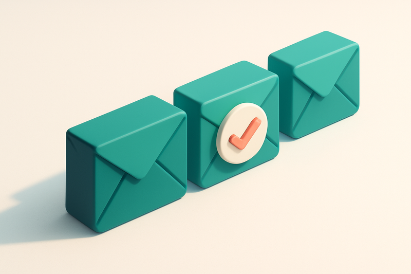 a row of four envelope icons with checkmarks