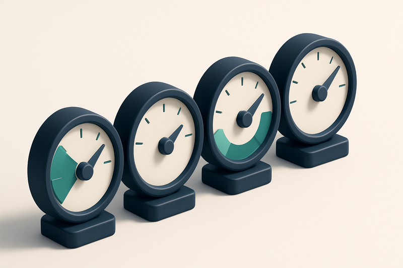a row of four gauge dials, each showing a different validation status: valid, invalid, catch-all, risky