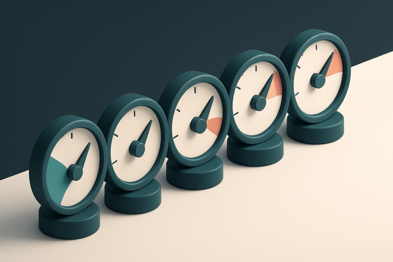 a row of five gauges, each showing a different level of list hygiene