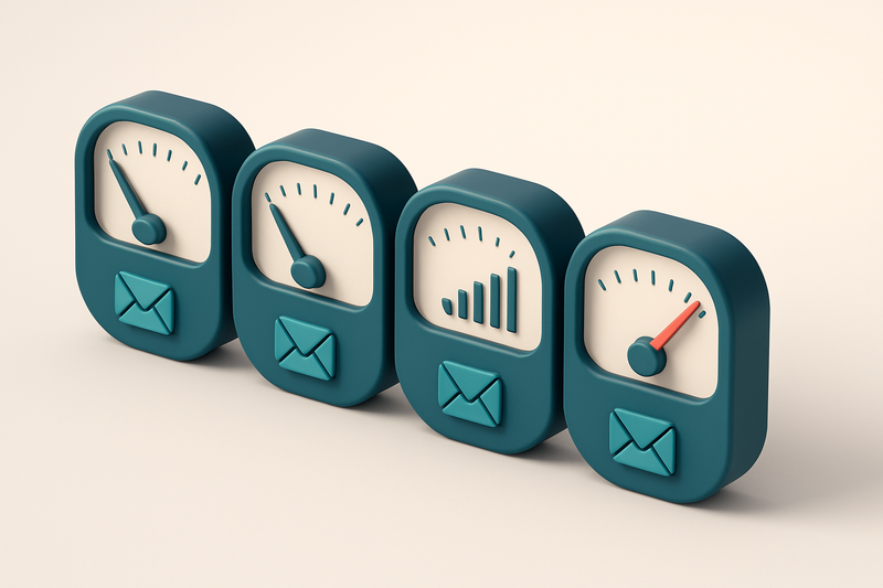 a row of four gauges showing signal strength across email systems