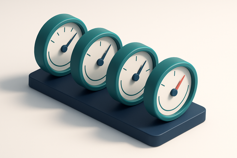 a row of four gauges with varying needle positions