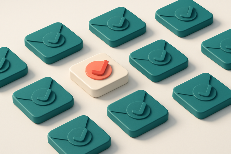 a grid of envelope icons with checkmarks