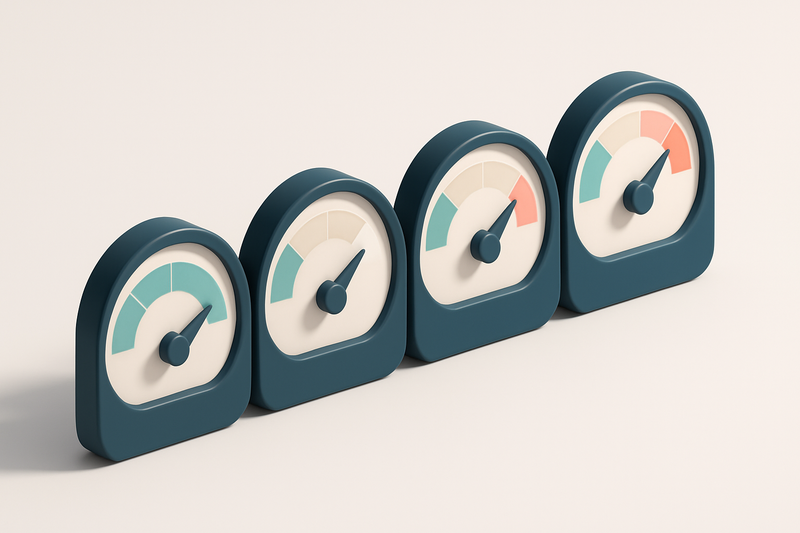a row of four gauges showing email deliverability metrics