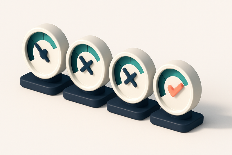 a row of four gauges showing real-time validation status