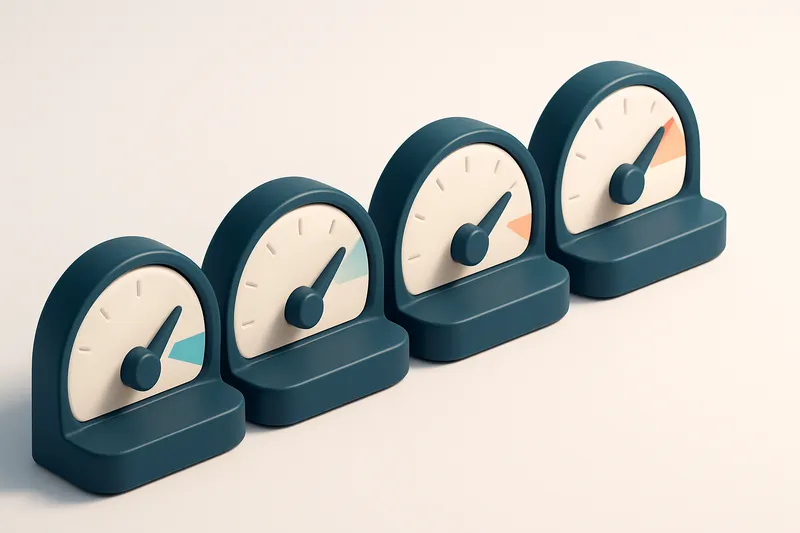 a row of four gauges, each with a different reading: low, medium, high, and very high