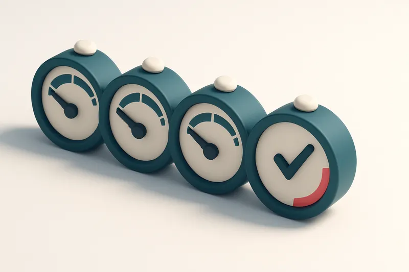a row of four gauges showing real-time validation status