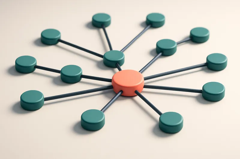 a network of small circular nodes connected by lines, with one node highlighted