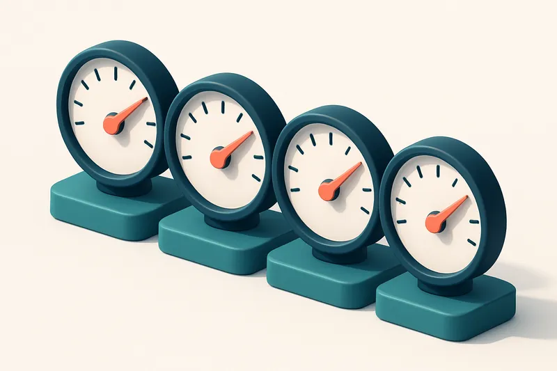 a row of four gauges with consistent needle positions
