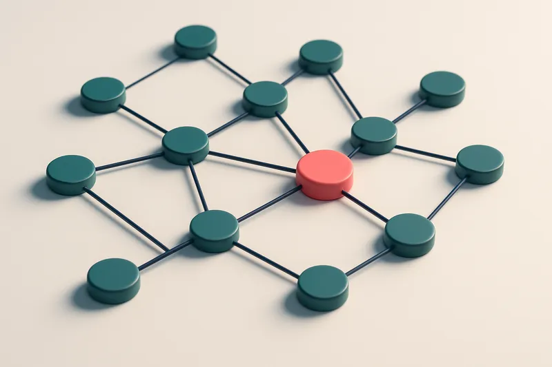 a network of small circular nodes connected by lines, with one node slightly darker and labeled as 'trap'