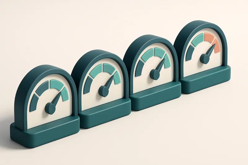 a row of four gauges, each showing a different level of email verification health