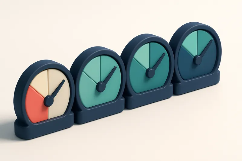 A row of four gauges with different color dials, each showing increasing validity scores