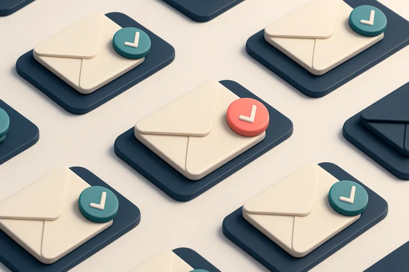 a grid of envelope icons with checkmarks in the corner