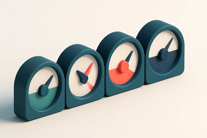A row of four gauges, each showing a different status: valid, invalid, risky, catch-all