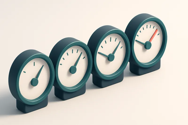 a row of four gauges with varying needle positions