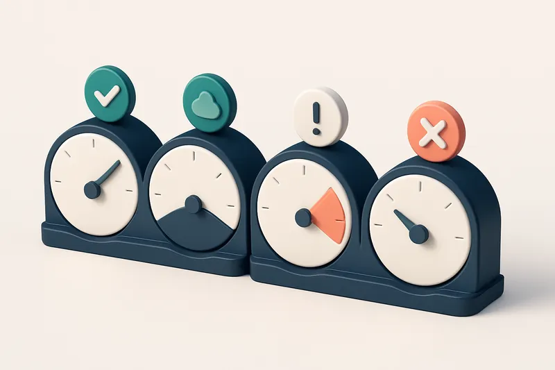 a row of four gauges, each indicating a different verification status (valid, catch-all, risky, invalid)