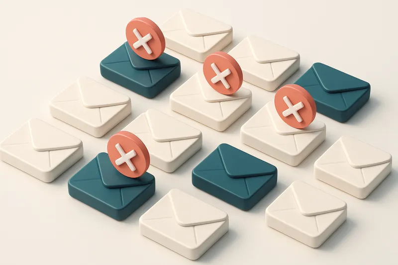 a grid of envelope icons with red X marks on a subset