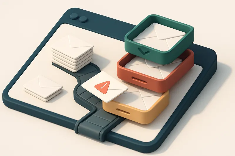 Hero: an isometric digital publishing dashboard with a green 'valid' tray, a red 'invalid' tray, and a yellow 'risky' tr
