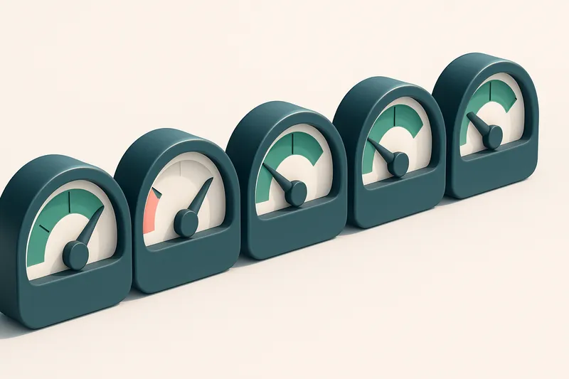 a row of five gauges, each marked with a different email status (valid, invalid, catch-all, risky, confirmed)