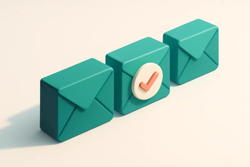 a row of four envelope icons with checkmarks