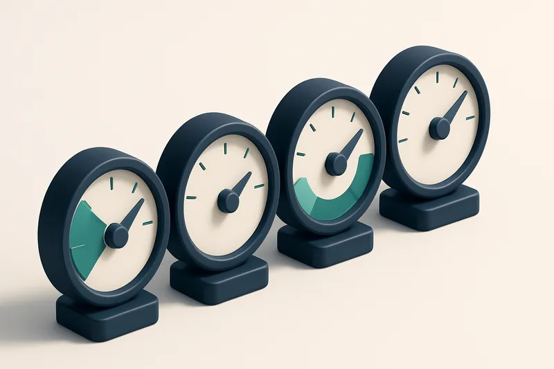 a row of four gauge dials, each showing a different validation status: valid, invalid, catch-all, risky