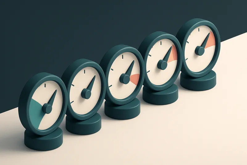 a row of five gauges, each showing a different level of list hygiene