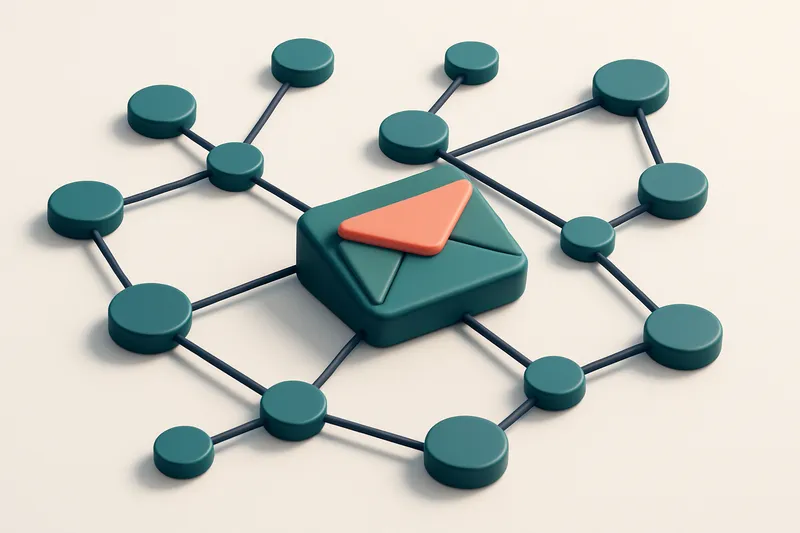A network of small circular nodes connected by lines, symbolizing the interconnected nature of logistics emails