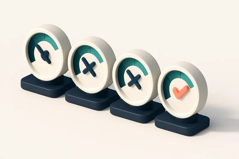 a row of four gauges showing real-time validation status