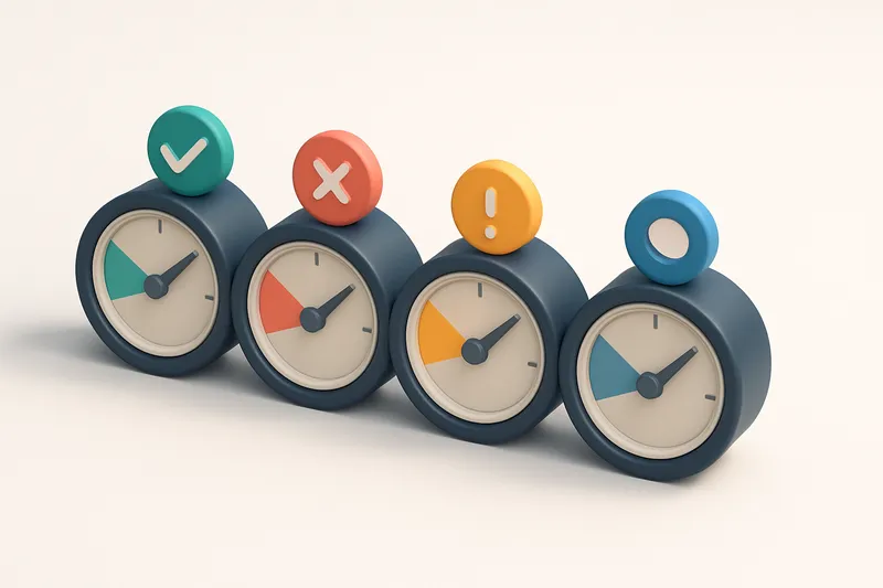 a row of four gauges showing verification status: green (valid), red (invalid), yellow (risky), blue (catch-all)